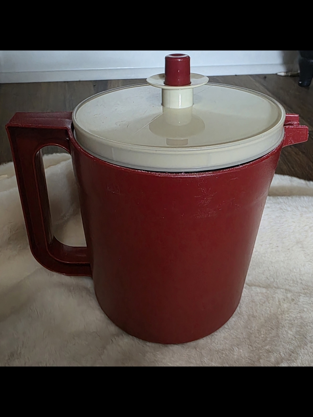 Vintage Tupperware Red Plastic Pitcher with Cream Lid - Home Kitchen